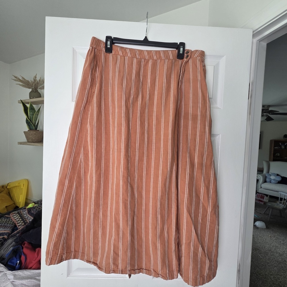Pact Rust Orange and White Striped Midi Skirt